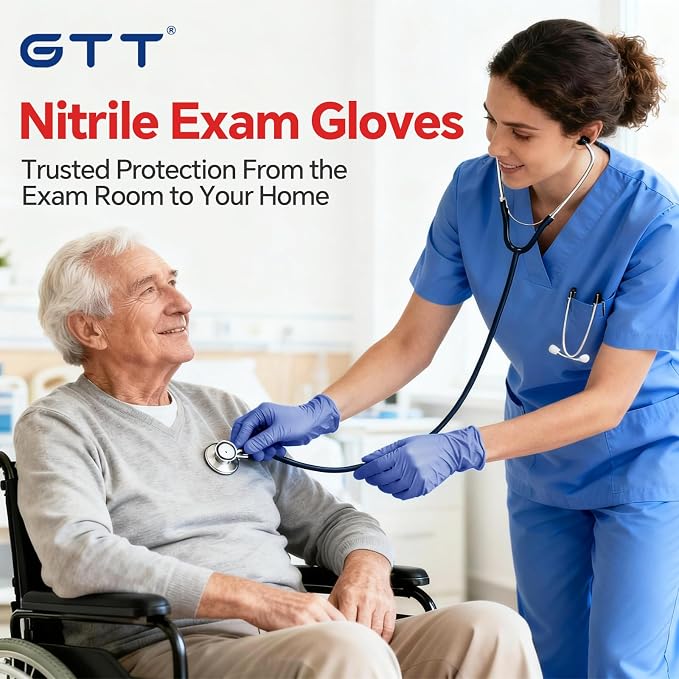 GTT Purple Nitrile Exam Gloves 6 Mil, Powder-Free Disposable Gloves First Aid,Cleaning Food Prep, Tattoo,Cooking 200 Count