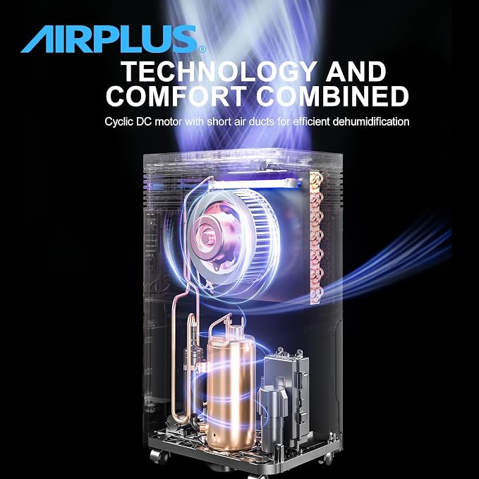 AIRPLUS 8000 Sq. Ft Commercial Grade Dehumidifier for Basement, 225 Pint Portable Dehumidifiers with Drain Hose for Large Room, Quiet Sleep Mode Dehumidifier for Bedroom, RV De humidifier for Camper