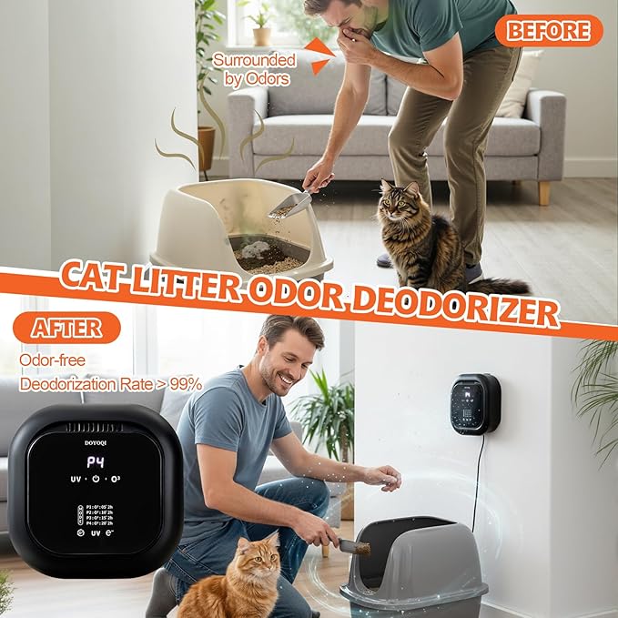 Cat Litter Deodorizer Ozone Odor Eliminator for Strong, Ozone Air Purifier for Pets, Destroys Pet Urine, Poof Odor, and Lingering Household Smells in Rooms, Car, Toilet (Rechargeable version)