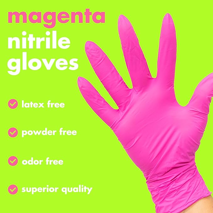 Colortrak Disposable Nitrile Gloves, Magenta, Luminous Collection Latex-Free, Powder-Free Hair Color Gloves for Chemical Processing & Salon Services, 100 Count, Medium