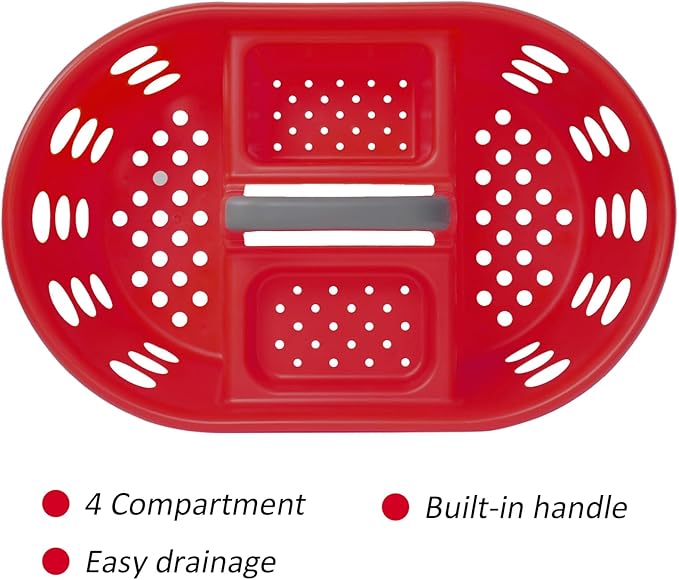 SIMPLYKLEEN Large Shower Caddy Portable 2PC - Made in USA Plastic Jumbo Size Dorm Storage Candy Tote with Handle Shower Organizer for Bathroom, Pantry, Kitchen, College Dorm, Red