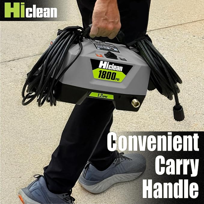 Hiclean Electric Pressure Washer 1800 PSI - Portable Power Washer for Car Detailing, Patios, Fences and Outdoor Cleaning, Compact Design with Foam Cannon, Turbo and Fan Nozzles, ETL Certified