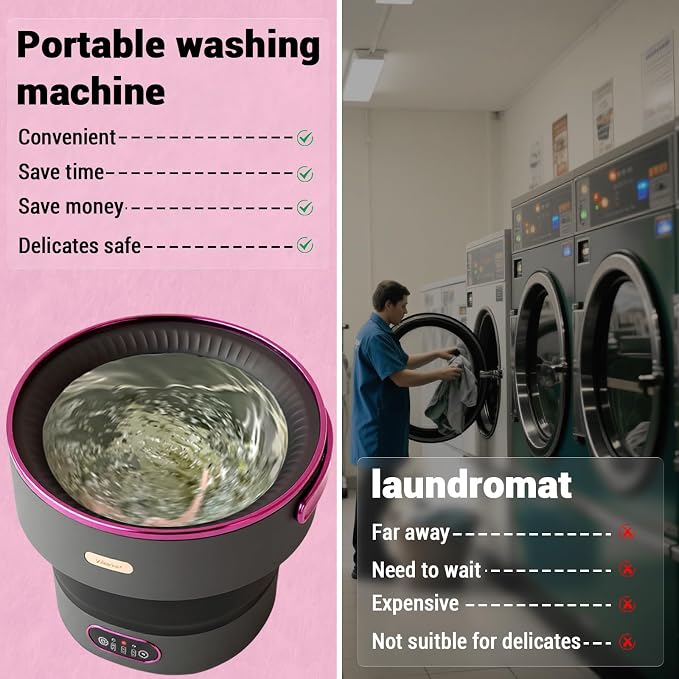 13L Portable Mini Washing Machine with Spin Dryer, Collapsible Small Washer for Baby Clothes & Underwear, 3 Deep Cleaning Modes, Foldable Laundry Tub for Apartment, RV, Travel, Camping (Black Purple)