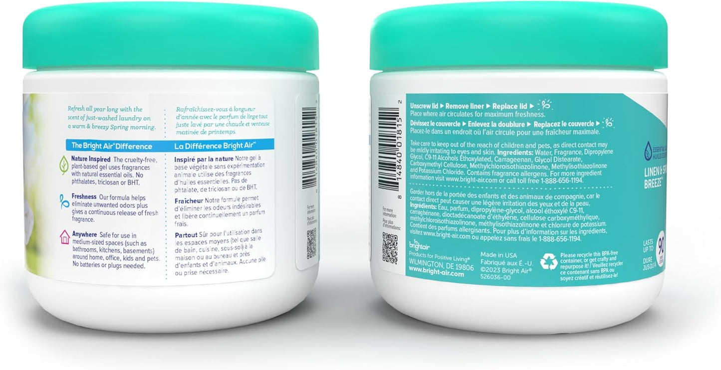 Bright Air 14 oz. Super Odor Eliminator, For Medium-Size Spaces, Linen & Spring Breeze Scent, Case of 6, Air Freshener, Natural Essential Oils, Lasts Up to 90 Days Each