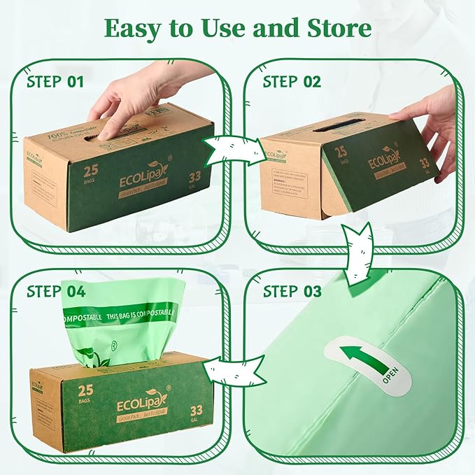 ECOLipak 240 Count 12 oz Compostable Paper Cups and 25 Count (1 Roll) 33 Gallon Compostable Trash Bags