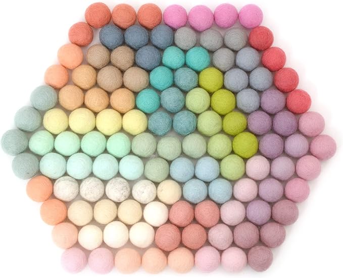 Glaciart One Felt Pom Poms, Wool Felt Balls (120 Pieces) 1 cm – 0.4 Inch, Handmade Felted 30 Pastel Colors (Green, Pink, Blue, Yellow and More) Bulk Small Puff for Felting and Garland