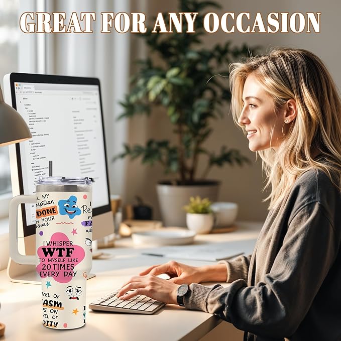 DUUV 40 Oz Funny Tumbler with Handle and Lid, Motivational Saying Cup for Work Office Coworkers, Encouragement Gifts for Birthday Christmas, 1PCS