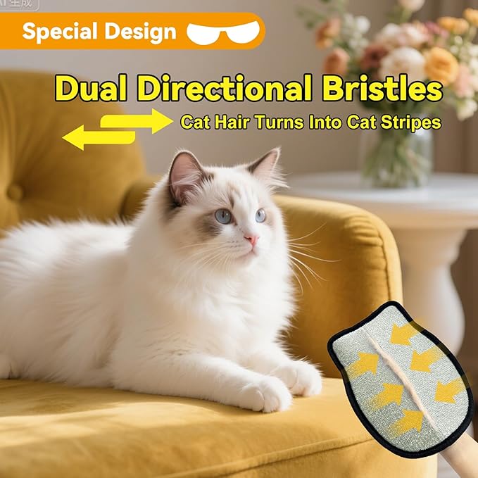 Upgraded Pet Hair Removal Glove: Static Cleaning Design Efficiently Removes Cat Dog Hair from Clothes Sofas Carpets Car Seats Reusable Fabric-Safe Suitable for Pet Owners at Home Travel