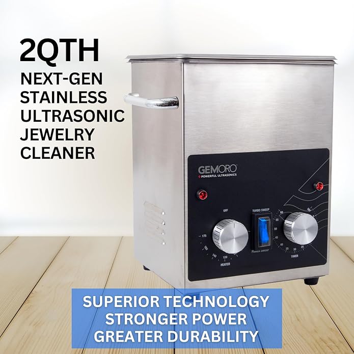 GemOro Ultrasonic Jewelry Cleaner | Heated Stainless Steel Personal Gentle Cleaner with Basket | Professional Performance Machine for Rings Watches Glasses Earrings