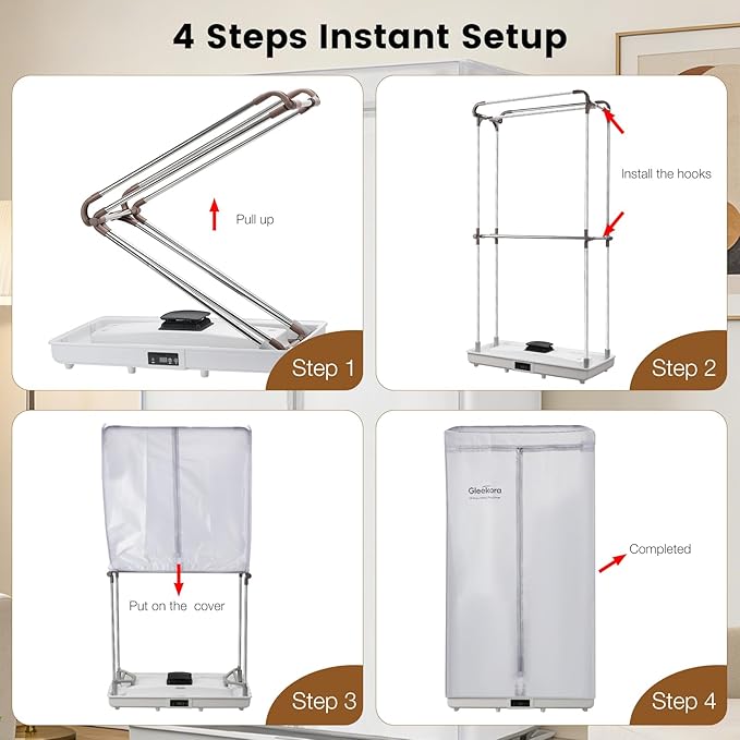 Portable Clothes Dryer Tent, Easy Installation Foldable Compact Electric Dryer Machine, 1200W Quiet Fast Drying with Adjustable Timer, Large Capacity for Apartment, RV, Travel (Gray)