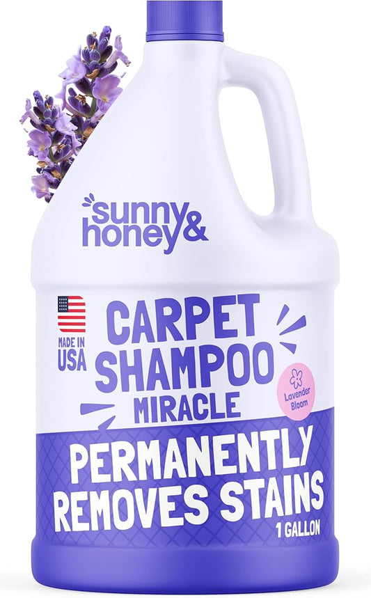 Sunny & Honey Heavy Duty Carpet Cleaner Solution for Machines - Powerful Stain and Surface Odor Eliminator For New and Deep-set Pet Messes - For Rugs, Couches and Upholstery (1 Gallon, Lavender)