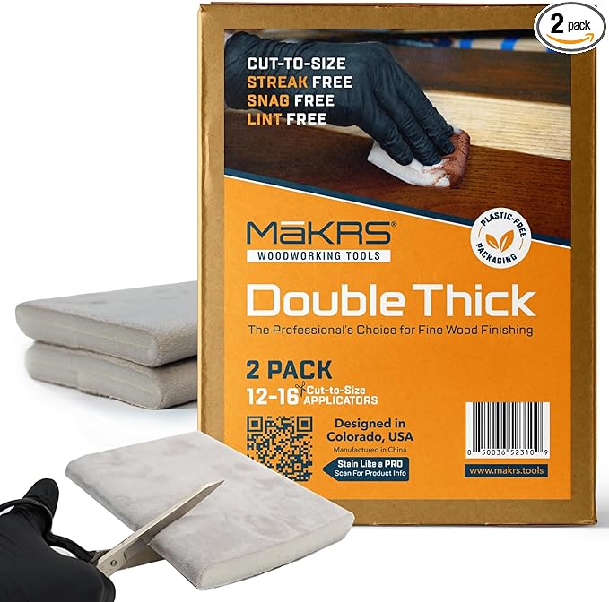MāKRS Double Thick Stain Pad, Cut-to-Size Staining Pads, 2-Pack, Lint, Snag, Streak-Free Applicator, Micro Brush Material, Wood Stains and Oil Based Finishes, Easy to Use with Consistent Application