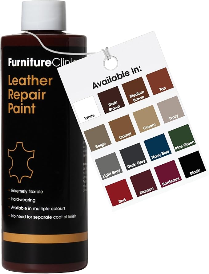 Furniture Clinic Leather Repair Paint | 2-in-1 Seal and Color | Use on Scratches, Tears, and Holes in Car Seats, Furniture | Quick and Easy Leather Repair Kit for Furniture (Maroon, 500ml / 17oz)