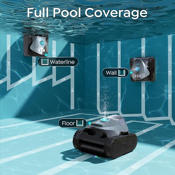 (2026 NEW) Brinbo Pool Cleaner Robot with Multi Cleaning Modes, Wall Climbing, Waterline Scrubbing, 2.5H Fast Charging, Tripe-Motor Strong Suction, C1 Pool Vacuum for Inground Pools, Frosted Gray Blue