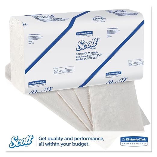 Scott 01980 SCOTTFOLD Paper Towels, 9 2/5 x 12 2/5, White, 175 Towels/Pack, 25 Packs/Carton