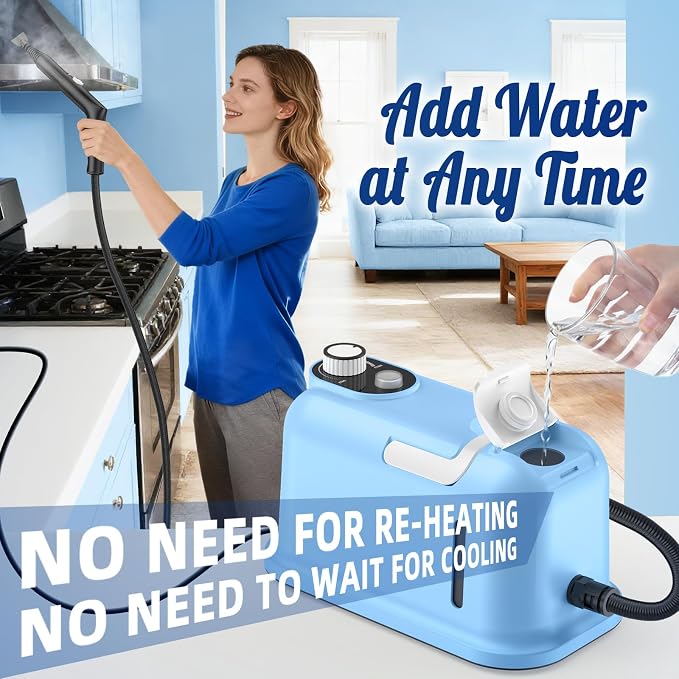 60.87oz Heavy Duty Steam Cleaner, 10s Rapid Heating Handheld Steamer for Whole Home, Car, Grout & Tile – Chemical-Free Pressurized Steam for Floors, Kitchen, Upholstery with 15 Accessories