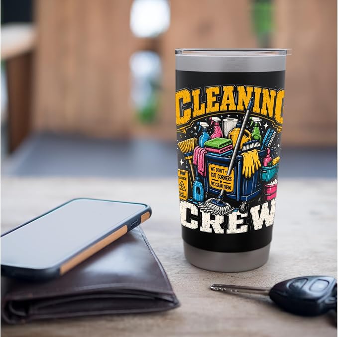 Cleaning Crew Funny Custodian Teamwork Gifts for Men Women Stainless Steel Insulated Tumbler
