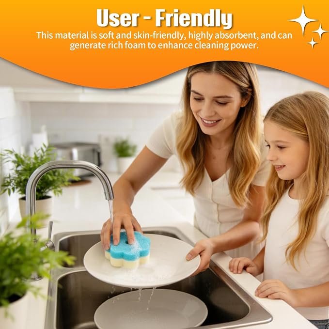 12 Count Scrub Sponges for Dishes, Dual-Sided Temperature-Responsive Scrubber, Reusable Non-Scratch Multipurpose Cleaning Supplies for Kitchen Bathroom & Home Use