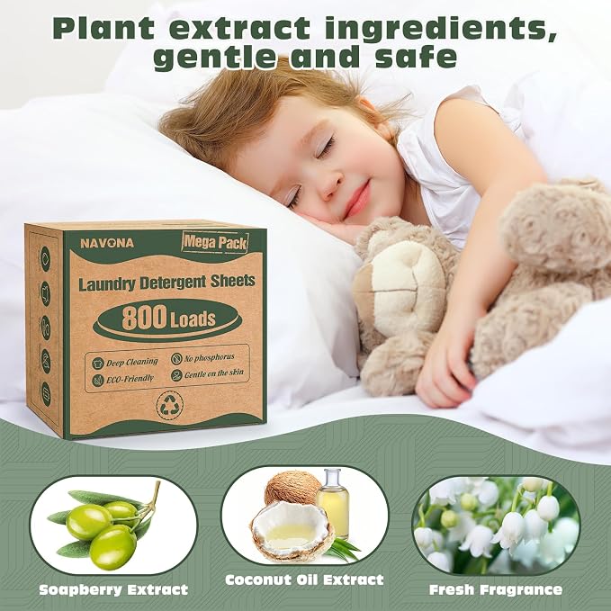 800 Loads Mega Pack Laundry Detergent Sheets, Eco-friendly Laundry Sheets, Powerful Cleaning, Suitable for Homes, Dorms, and Apartments - [Fresh Scent]