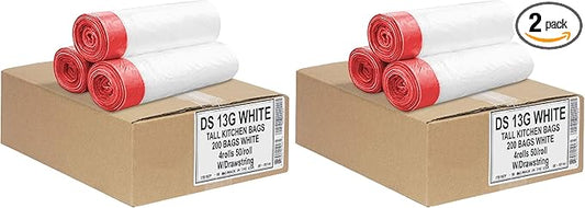 Aluf Plastics Tall Kitchen 13 Gallon Drawstring Trash Bags 0.9 MIL - (Bulk) - 24" x 27" - Wholesale,Commercial Garbage Bags,200 Count (Pack of 2)