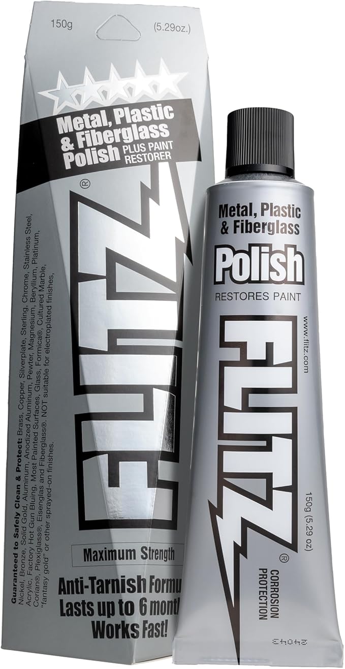 FLITZ Brass and Copper Restoration Kit - 16oz Tarnish Remover, 5.29oz Metal Polish Paste, 16" x 16" Microfiber Cloth and 2" Drill-Attachable BuffBall with 1.76oz Metal Polish Paste