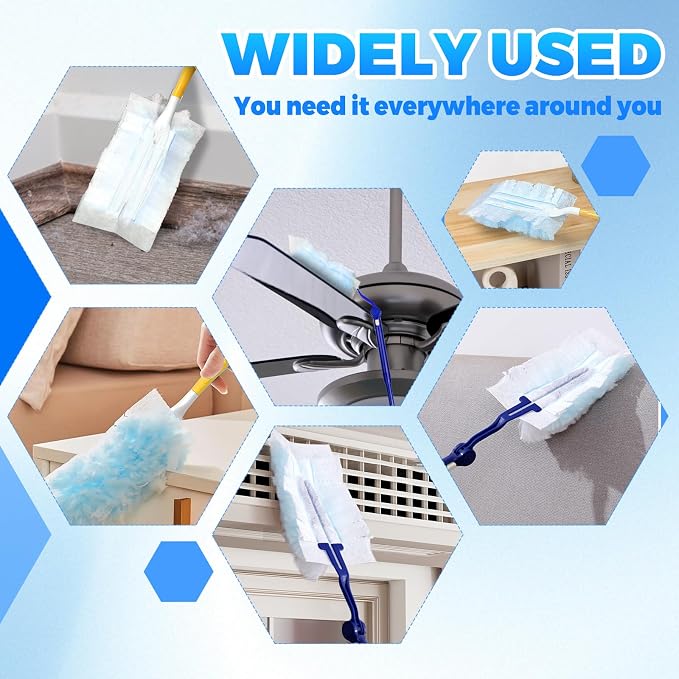 50 Pack Duster Refills Compatible with Swiffer Dusters, Disposable Replacement Heads with Extendable Handle for Dust Removal on Vents, Baseboards, Ceiling Fans, Crevices & Hard-to-Reach Places