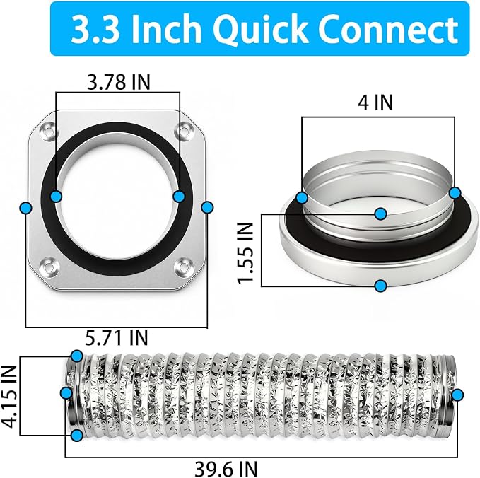 Magnetic Dryer Vent Hose Kit, 39.6 Inch Quick Connect Dryer Exhaust Duct, Flexible Aluminum Dryer Vent Connector with Wall Plate, Clamps & Screws