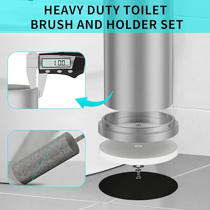 Brushed Nickel Toilet Brush and Holder Set,304 Stainless Steel Toilet Brush for Bathroom with Long Handle, Heavy Duty Toilet Bowl Brush,Removable Inner Bowl and Splash Protection,Deep Cleaning