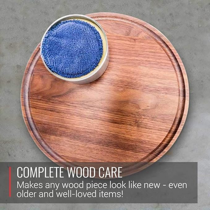 Wood Wax - Applicator included - made with Coconut Oil and Beeswax - Food Grade - for Cutting Board, Bowl, wooden utensils