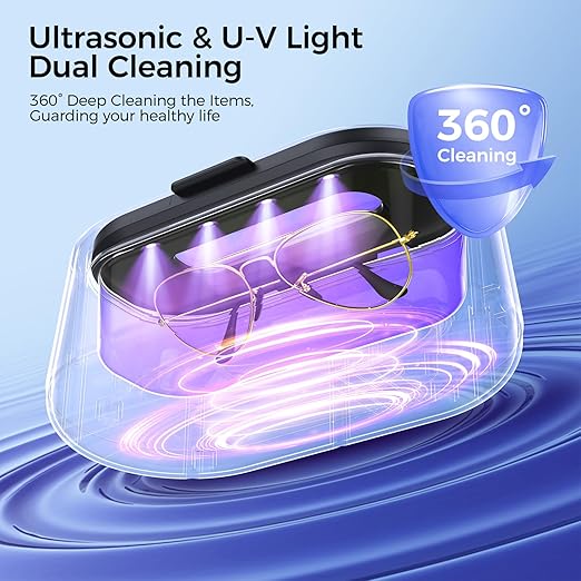 Ultrasonic Jewelry Cleaner, 50KHz Ultrasonic Cleaner Machine, Dual Modes & LED Display, 5 Cleaning Modes, 24W Sonic Cleaner for Jewelry, Eyeglasses, Watches, Rings, Watch Strap,Dentures(Black)