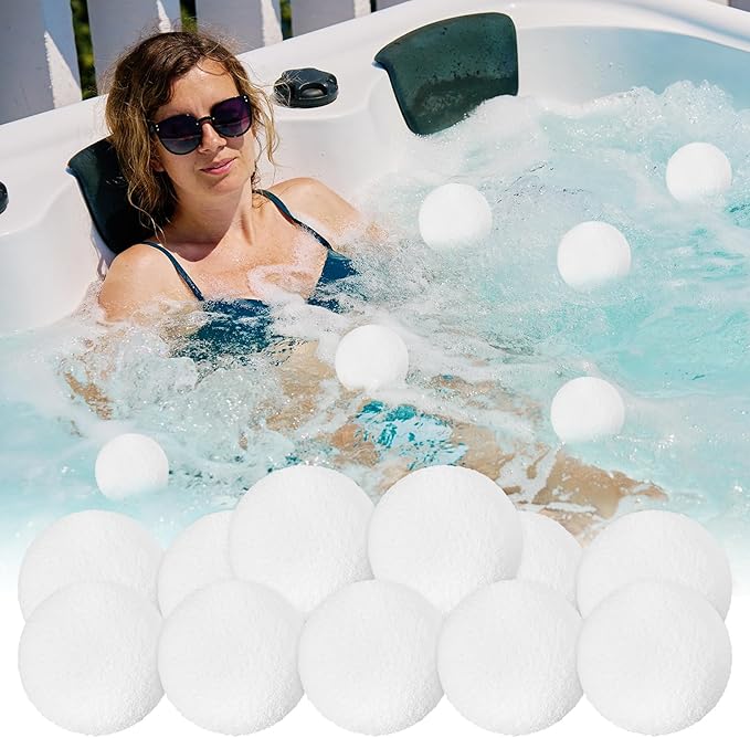 12 Pcs 3 Inch Hot Tub Scum Absorber Ball Reusable Pool Sponge Oil Scum Absorber for Pool Spas Keep Water Clean Floating Removal Filter