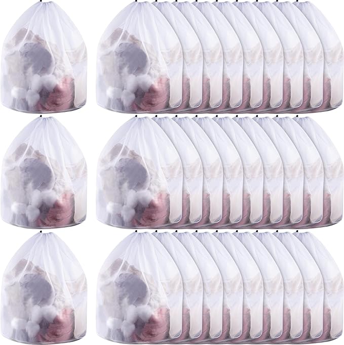 24 Pcs 24 * 32 Inches Fine Mesh Laundry Bag with Drawstring Large Heavy Duty Mesh Bag Machine Washable Sheet Drawstring Net for Delicates College Dorm
