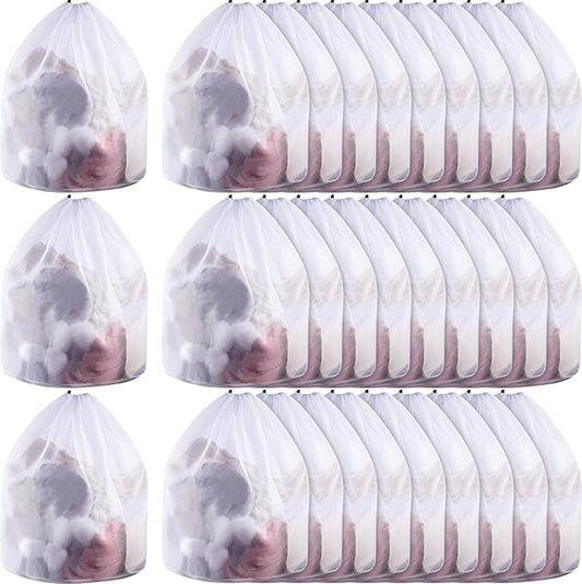 30 Pcs 24 * 32 Inches Fine Mesh Laundry Bag with Drawstring Large Heavy Duty Mesh Bag Machine Washable Sheet Drawstring Net for Delicates College Dorm