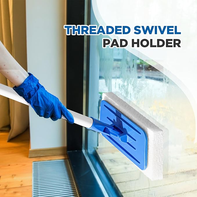 Maxdot 6 Pcs Scrub Pad Holder Threaded Swivel Floor Pad Holder with Pads, Heavy-Duty Joint Scouring, Versatile for Commercial Cleaning, Blue 9 x 3.75 Inch