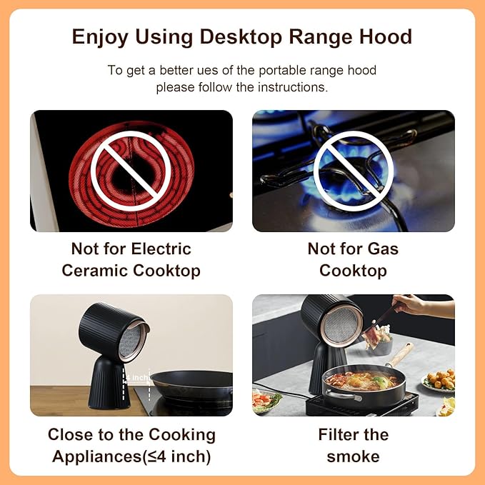 Portable Range Hood, Desktop Range Hood w/ 3 Wind Speed, One Button Control, Portable Kitchen Exhaust Fan with Detachable Filters, Kitchen Hood for Indoor BBQ, Hot Pot