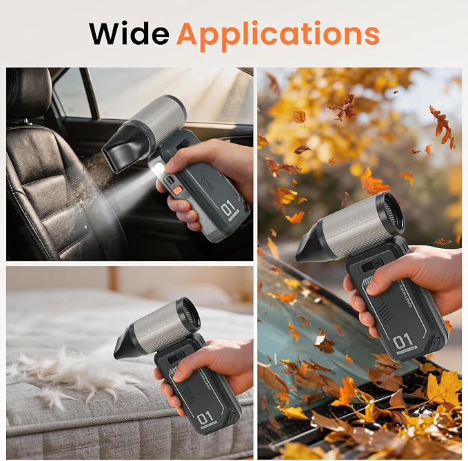Compressed Air Duster - 130000RPM Rechargeable Electric Cordless Blower, Built-in Cable Power Bank, Vacuum Cleaner with Stepless Speed for Computer Keyboard, Car, Home and Outdoor - Black