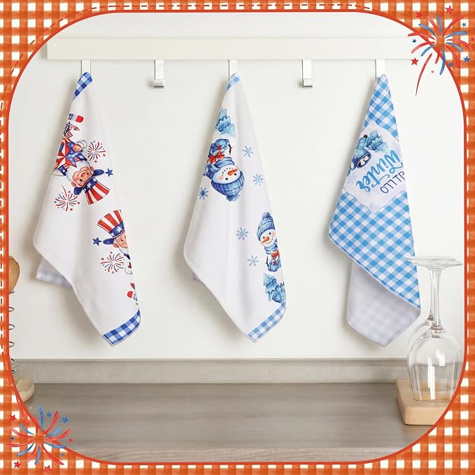 Bencailor 16 Pcs Seasonal Kitchen Towels Set for All Holidays Spring Easter Summer Hand Dish Tea Towels Bulk Absorbent Dishcloths Housewarming Gift for Cooking Kitchen Bathroom
