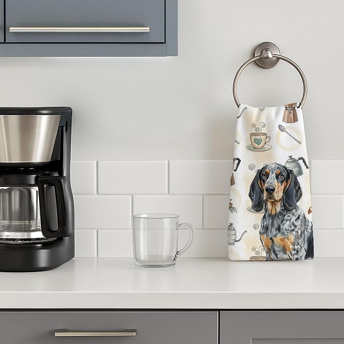 Caroline's Treasures Bluetick Coonhound Coffee Bar Kitchen Towel Velour Plush Front and Cotton Loop Back Machine Washable