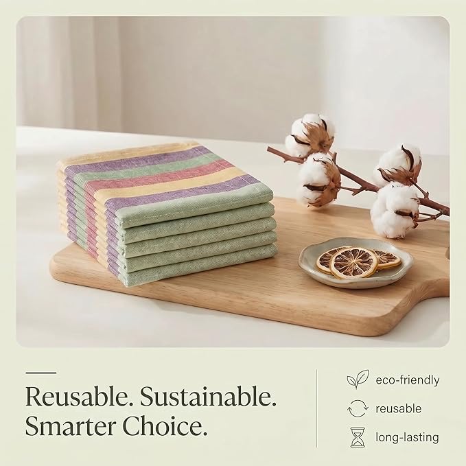 Urban Villa Kitchen Towels Harvest Stripes Dish Towels Set of 6 20" X30” 100% Cotton Highly Absorbent Quick Drying Dish Cloths & Dish Towels Thanksgiving Fall Tea Towels with Hanging Loop Towels
