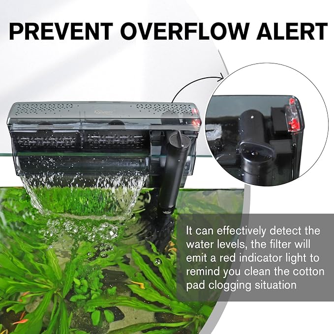 hygger Aquarium HOB Filter 315 GPH for 40-75 Gallon Fish Tank Power Filter with Adjustable Water Flow Extendable Intake Tube External Hang-On Back Filter