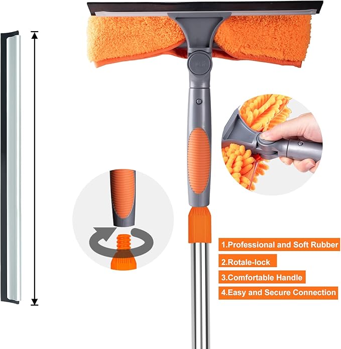BITOPE 90" Squeegee for Window Cleaning Cleaner Tool with Extension Pole 2 in 1 Rotatable Window Wash Tool for Home Shower Glass Car Windshield Outdoor Solar Panel