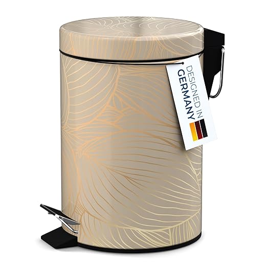 Sanilo Small Bathroom Trash Can with Lid [1.3 Gallon] - Lidded Tiny Trashcan for Garbage - Mini Metal Bin with Soft Closing Mechanism - Bath Room Accessoire Wastebin with Inner Bucket (Hosta)