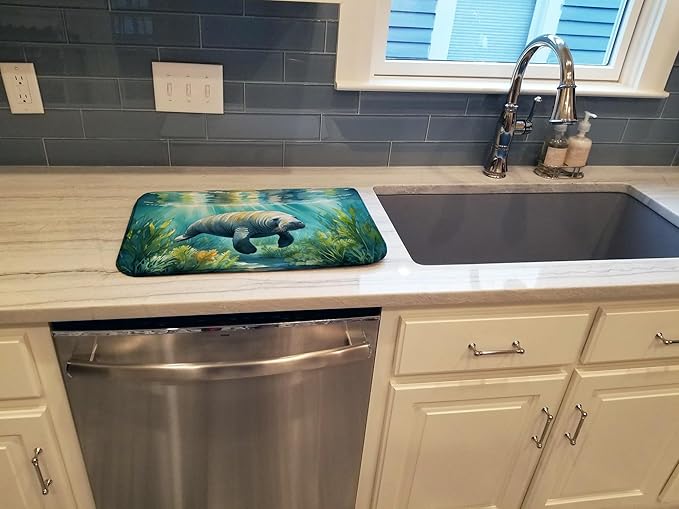 Caroline's Treasures Manatee in a Seagrass Bed Dish Drying Mat Absorbent Dish Drying Mat Pad for Kitchen Counter Dish Drainer Mat for Countertop, 14 x 21", Multicolor