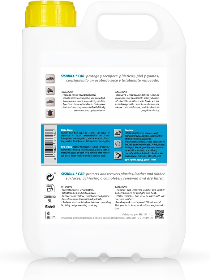 Sisbrill Car Leather Cleaner & Conditioner Spray – Auto Interior Cleaner for Leather, Plastic, Vinyl, Dashboards – Satin Finish – 1.3 Gal