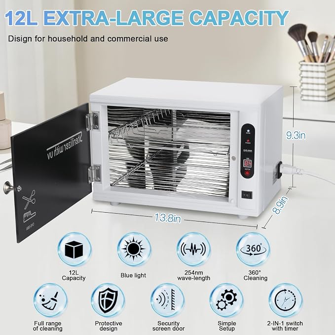 Nail Tool Cleaning Cabinet, Large Capacity Cleaner Box Cleaner Cabinet Cleaning Machine Barber Tool Box Nails Art Tool Equipment for Salon, Spa, Barber