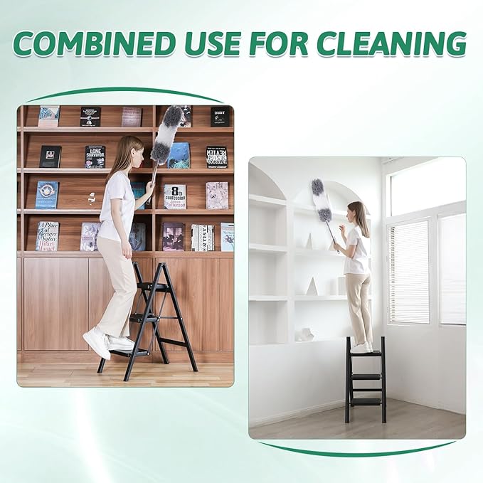 Folding 3 Step Ladder & Microfiber Duster Kit 6 Pcs