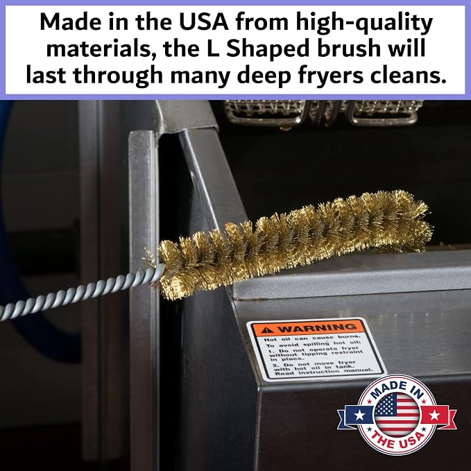 Deep Fryer Cleaning Brush – L-Shaped High-Temp Commercial Kitchen Tool - Heavy Duty Brass Bristles - Heat Resistant to 750F for Food Debris - Deep Fryer Cleaner - Made in USA by FryOilSaver Co. B53C