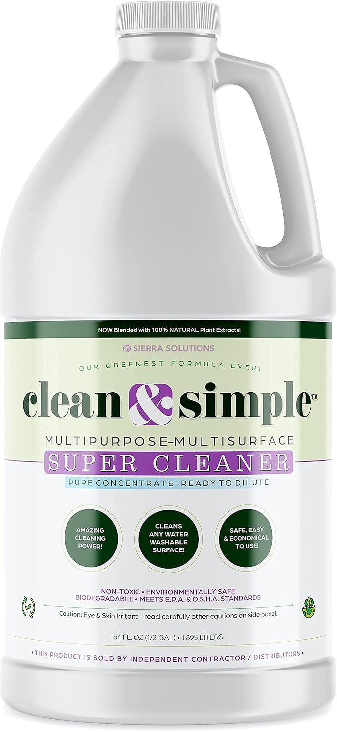 clean & simple™ SUPER CLEANER, Natural All Purpose Cleaner Concentrate, 64 oz Multi Surface Household Cleaners, Dilute for Floors, Carpets, Glass, Counters, Appliances, and General Home Cleaning
