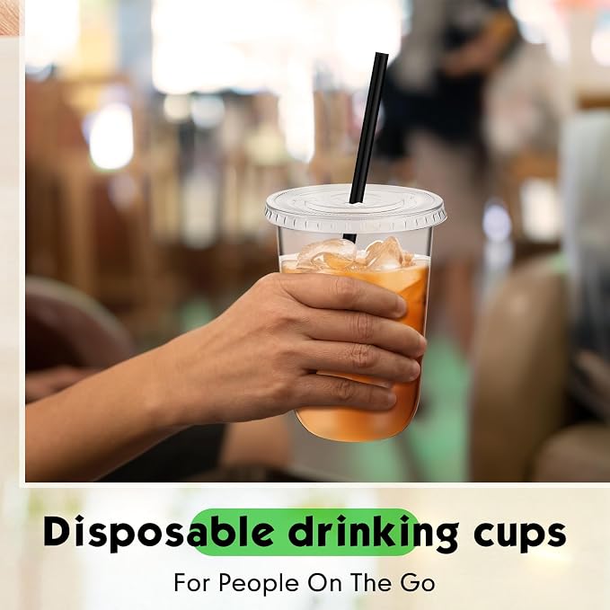 Ziliny 500 Set Clear Plastic Cups with Lids and Straws, Disposable Iced Coffee PET Cups for Drinking Cold Beverage Juice Parfait Smoothie Milkshake Coffee Shops Party Supplies (16 oz)