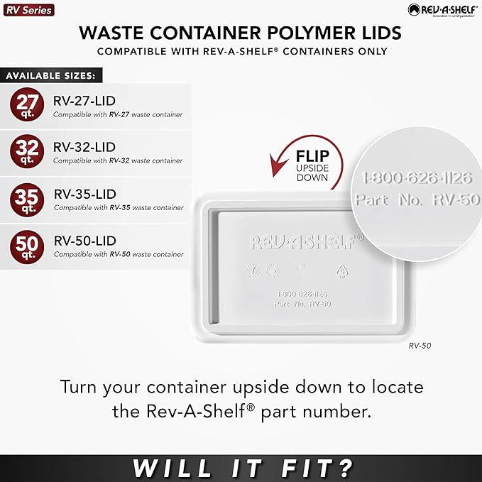 Rev-A-Shelf 35 Qt Under Sink Garbage Can Lid for Base Kitchen and Bathroom Cabinet, Replacement Plastic Trash Bin Lid Only, RV-35-LID-17-1-40 (2 Pack)